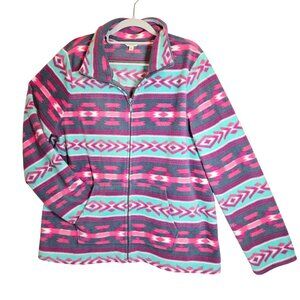 Sonoma Womens L Purple Full-Zip Fleece Jacket With Aztec Print colorful boho